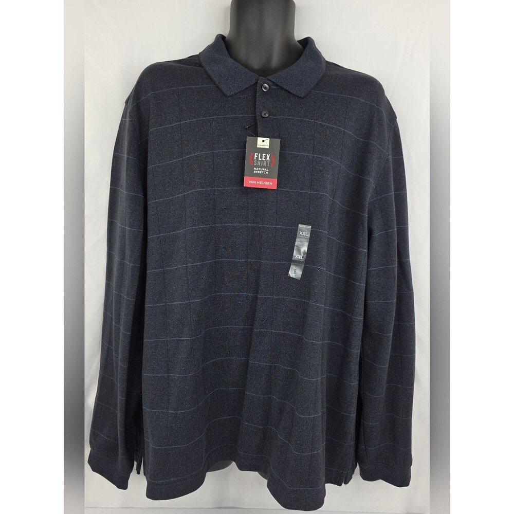 Van Heusen Dark Navy Windowpane Long Sleeve Polo Size XXL NWT AH-2951